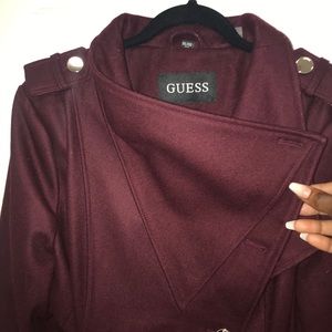 Burgundy Guess Peacoat w/wrap around belt